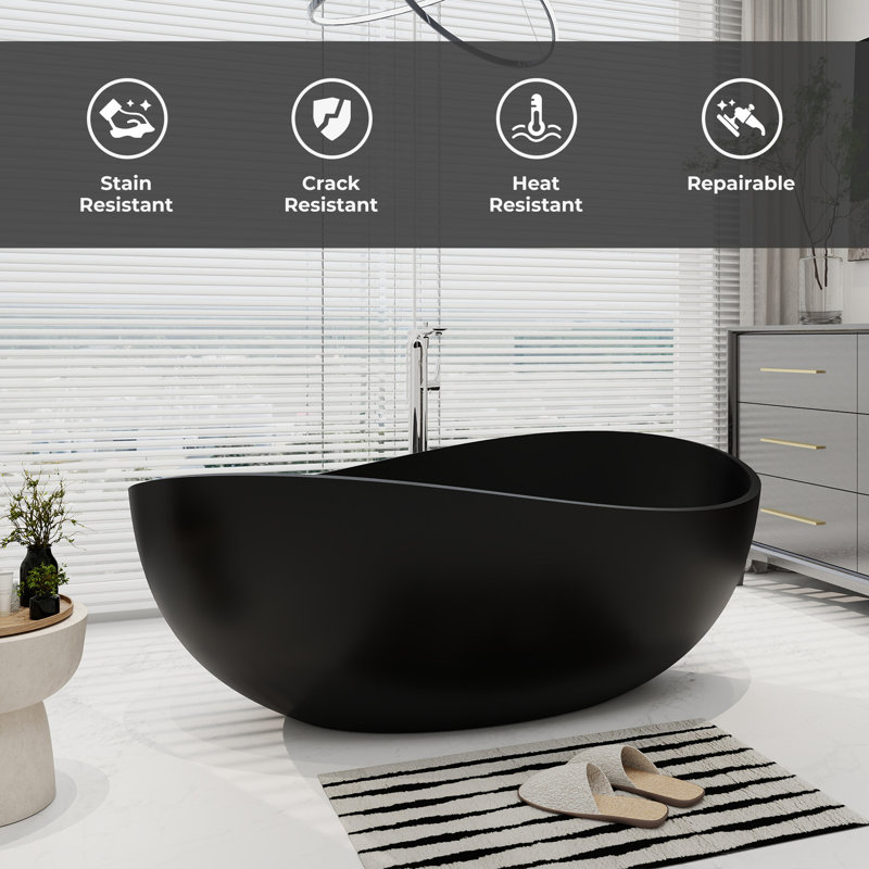SJ STAR&JANE 5-63-B 63'' x 38'' Freestanding Soaking Solid Surface Bathtub