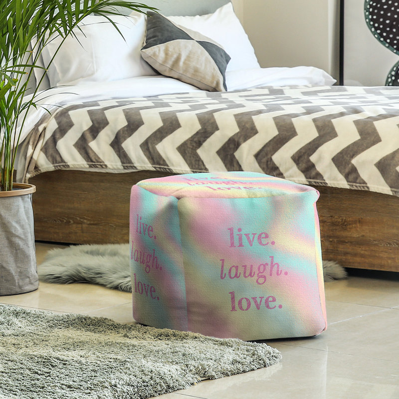 Upholstered Ottoman, Pastel Yellow/Pink/Blue