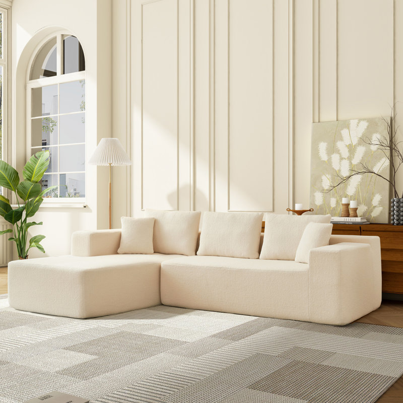 Canapé modulaire en L 2 pièces Nahliyah, Mélange de polyester beige / nounours