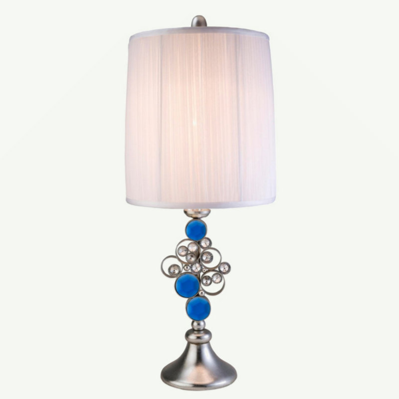 Dazzling Faux Table Lamp, Brushed Silver/Blue Crystal, 21''H x 12''W x 12''D