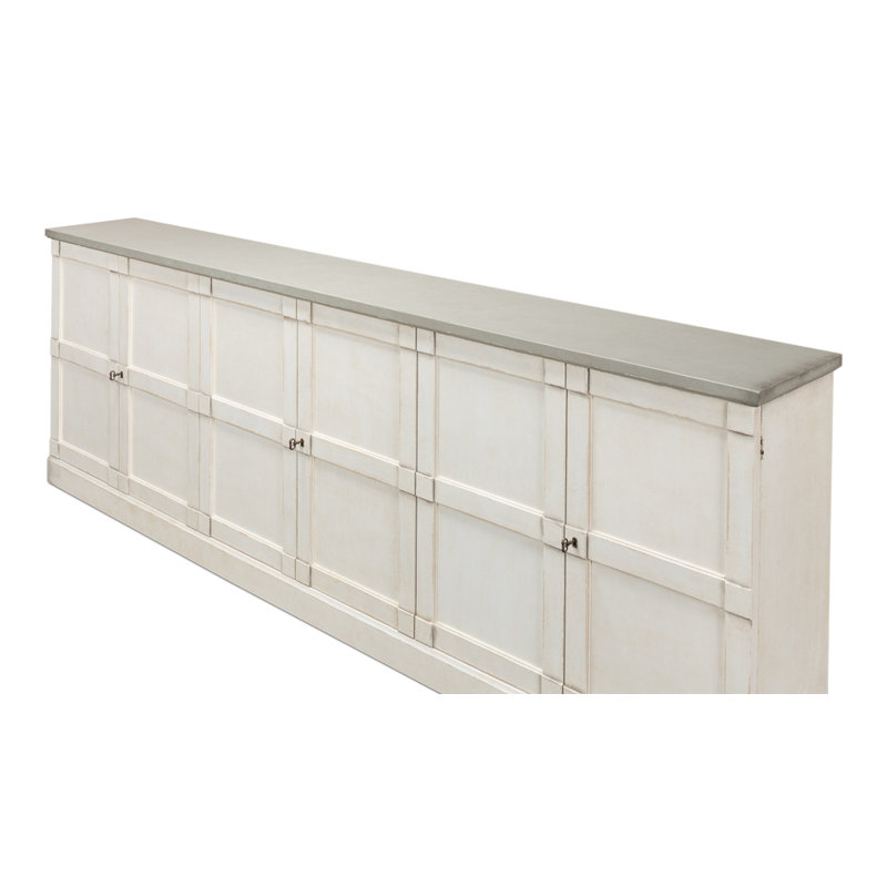 Boxholm 112'' W Solid Wood Sideboard, Stucco White/Gray Quartz
