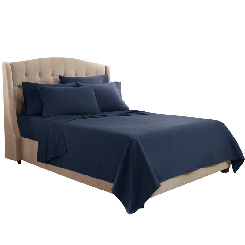 Microfiber Sheet Set, Navy Blue, Queen Sheet Set + 1 Fitted Sheet + 4 Pillowcases