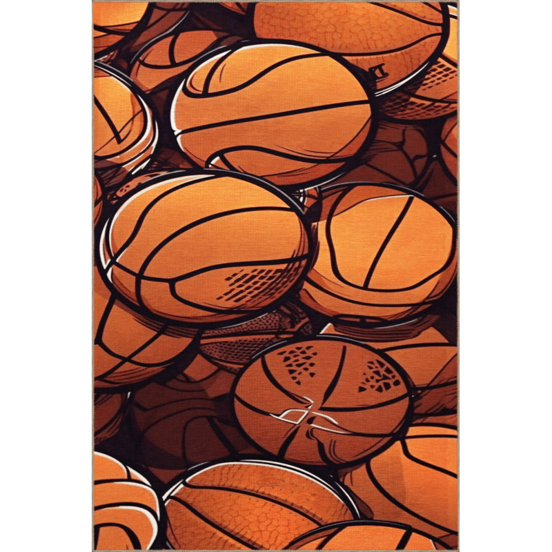 Tapis décoratif moderne orange à motif de basketball, Rectangle 3 pi 11,24 po x 5 pi 10,87 po