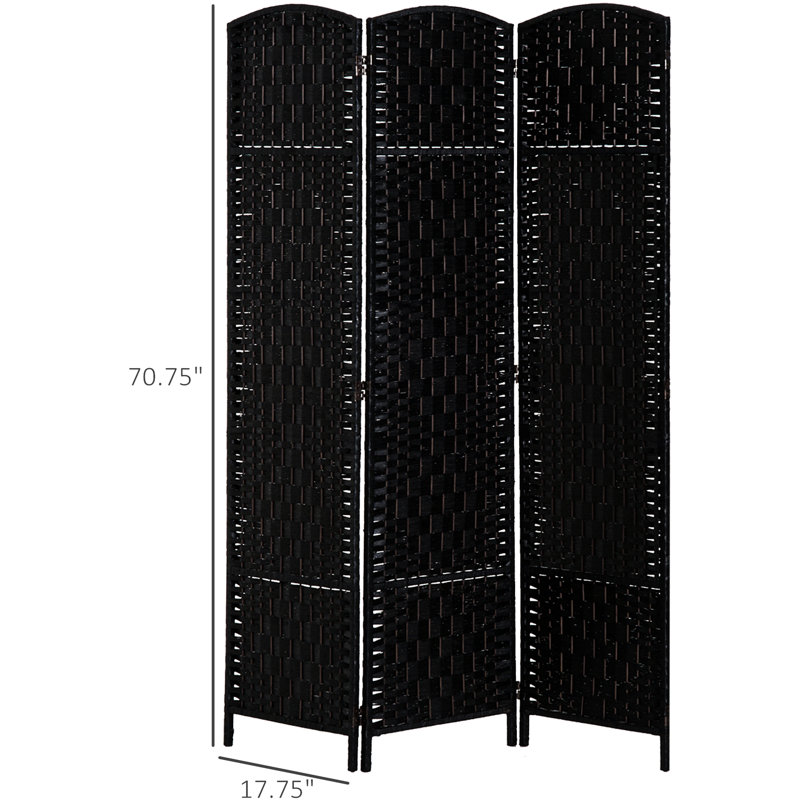 Paravent de 6 pi de hauteur avec paravent tissé noir. Cloison élégante avec motif tissé à losanges. Artistique pour les petits espaces. Charnière, facile à déplacer et à ranger l'écran - noir. . 3 panneaux, portable pratique
