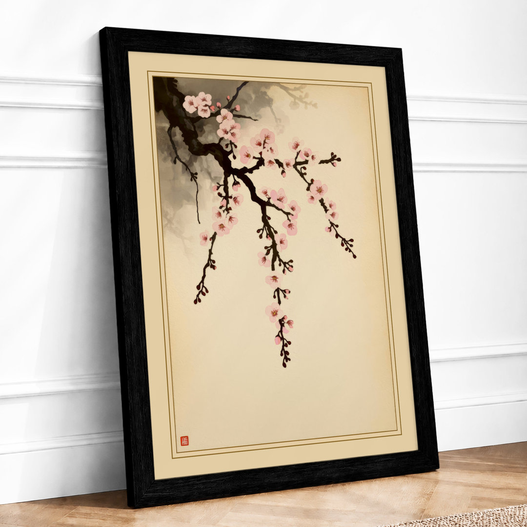 Moonlit Cherry Blossom Japandi - Framed Print