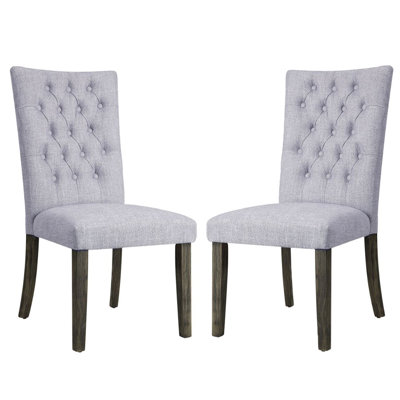 Set Of 2 Gray Linen Upholstered Side Chairs