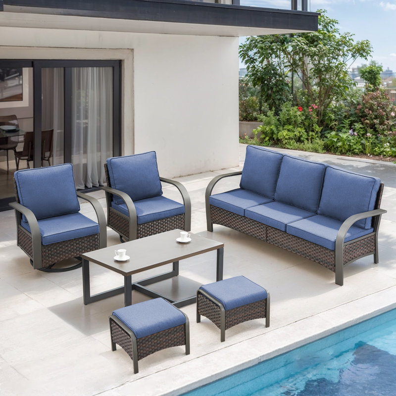 Ensemble de mobilier d'extérieur 5 pièces avec chaises pivotantes Bobra, Bleu