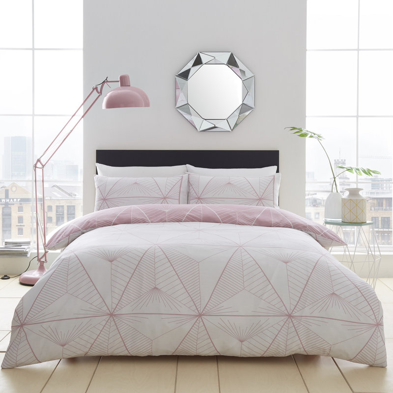 Fairmont Park Mifflinville Geometric Shapes Duvet Cover Set with Pillowcases, King - 2 Standard Pillowcases, Pink