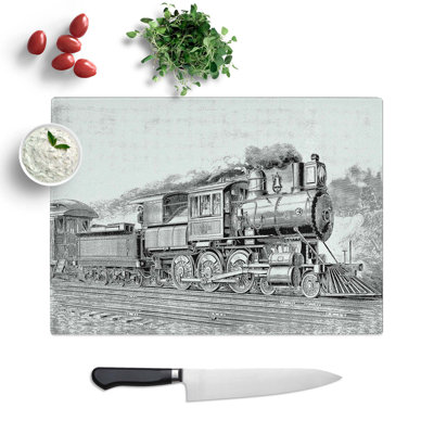 Glass Locomotive Illustration in Black & White Chopping Board