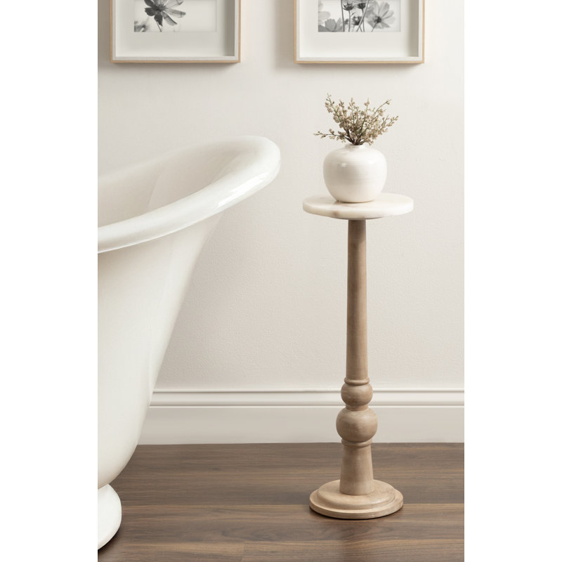Anike Solid Wood Pedestal End Table, White/Brown