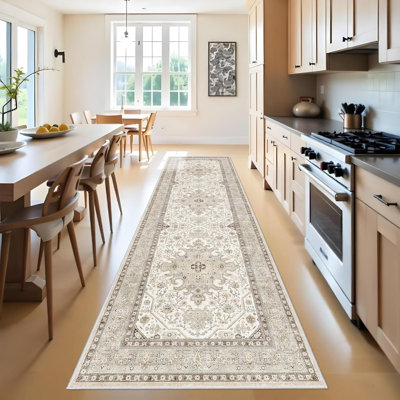 Tapis de couloir antidérapant lavable tapis oriental doux intérieur neutre pour la chambre à coucher d'entrée Tapis de couloir à poils courts résistant aux taches