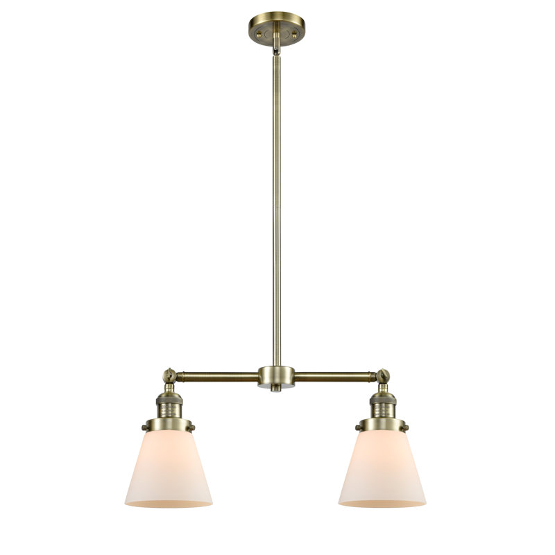 Stonecipher 2 - Light Kitchen Island Pendant, Matte White Cased, 6 Watt Vinage LED Bulb, Antique Brass