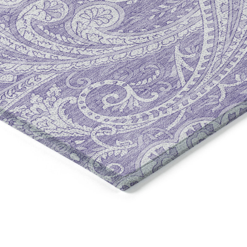 Tapis lavable à motif cachemire lavande mauve et ivoire 5 pi x 8 pi