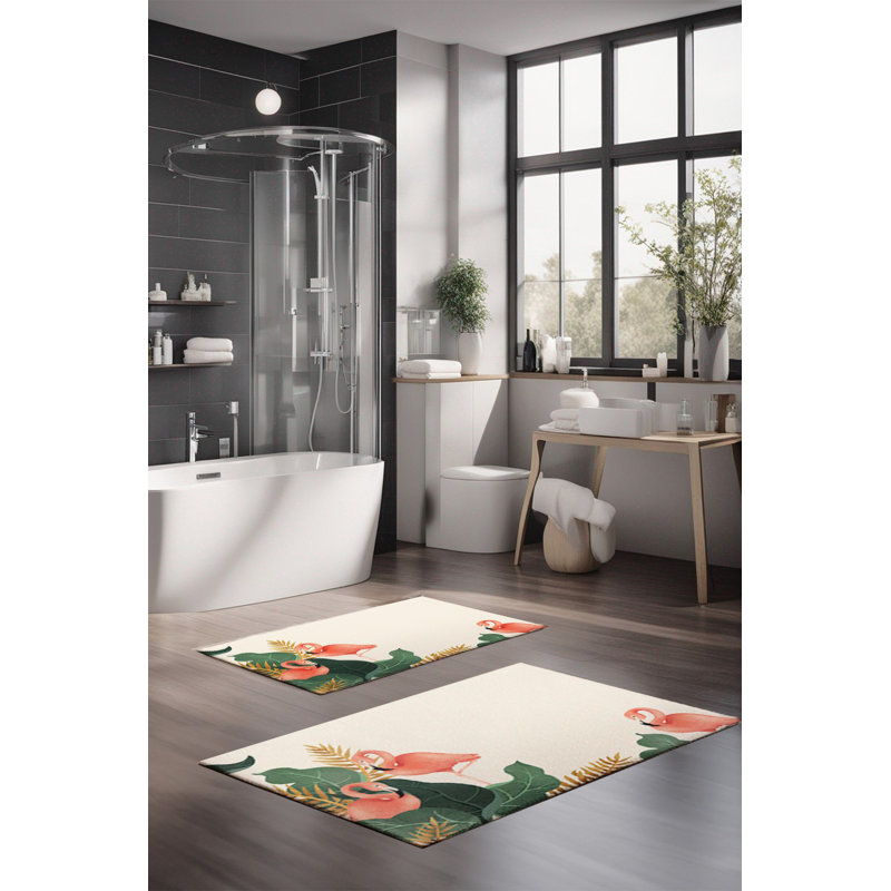 Eakly Luxury Bathmat Set (2 Pieces), 100% Polyester, 16.0 x 23.6 inches & 23.6 x 39.4 inches | Non-Slip Antibacterial Design, 0.3 in Pile Height | Machine Washable, Durable & Easy to Clean | Ideal for Bathroom Décor