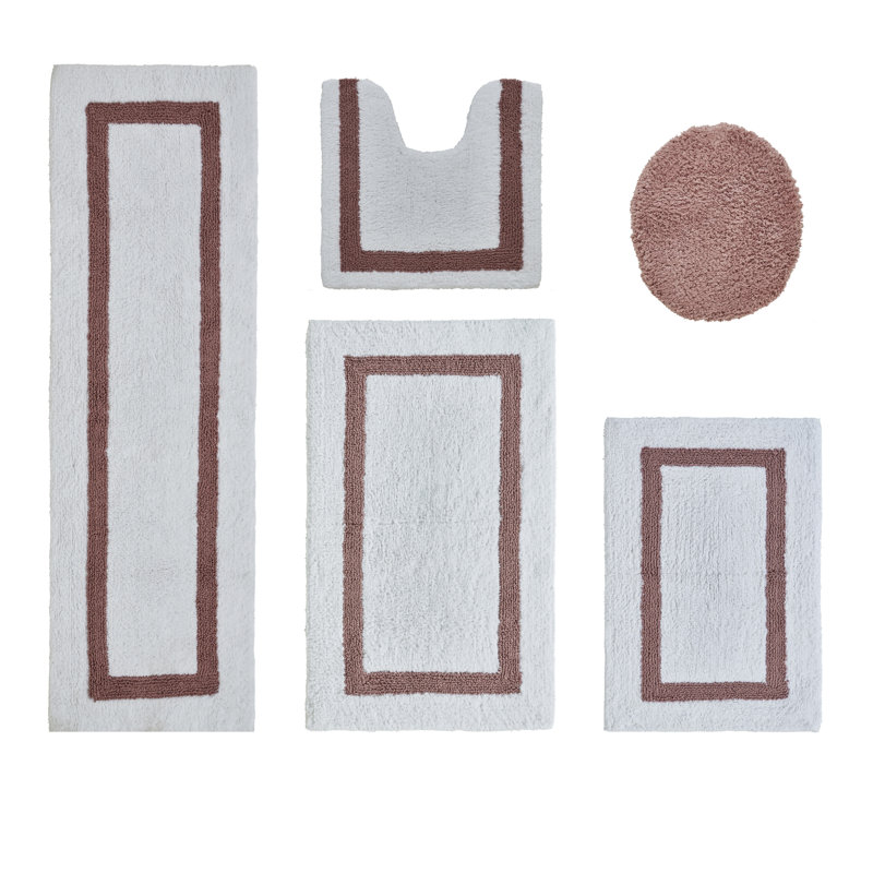 Ensemble de tapis de bain 5 pièces Makbul Premium 100% coton 2370 g / m², certifié OEKO-TEX®, tapis de salle de bain touffeté ultra moelleux, super absorbant, réversible, lavable à la machine, confort semblable au spa, blanc / rose