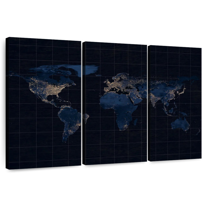 Aliaz Dark Blue Grid World Map, 24" H x 38" W