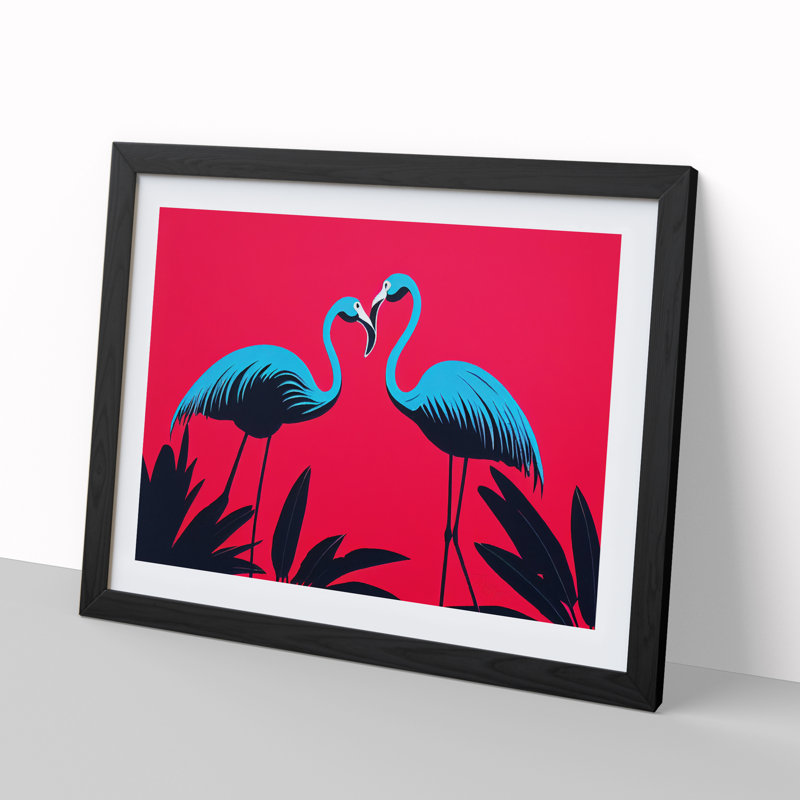 Enlivening Flamingos - Single Picture Frame Print, Black , 25cm H x 34cm W x 2cm D