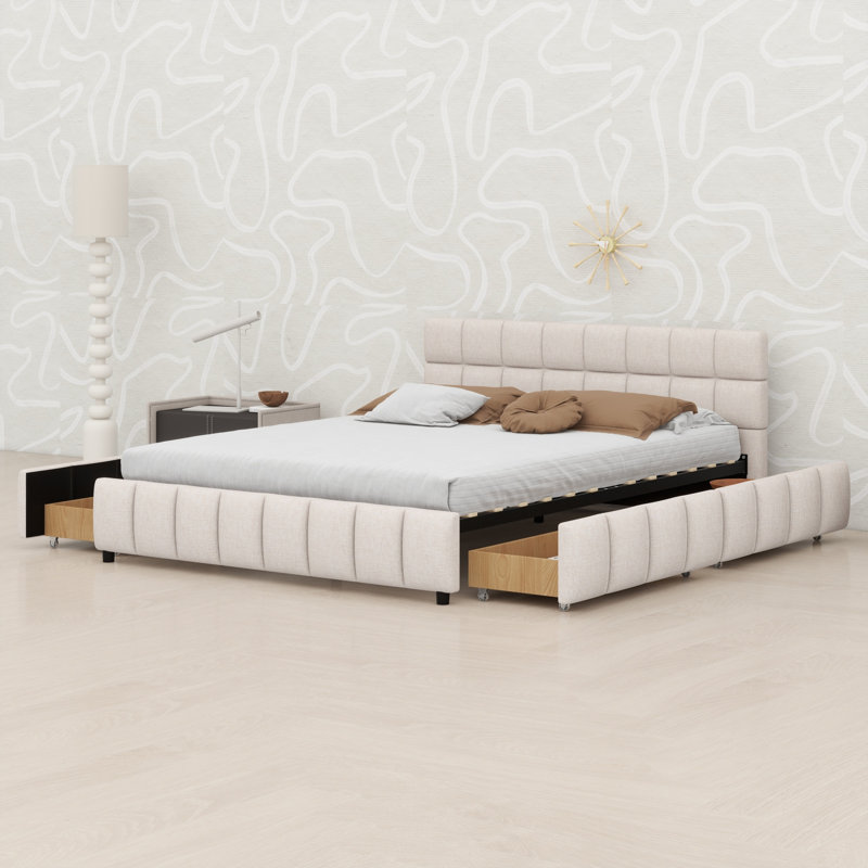 Lit plateforme capitonné Luxe Block, Beige
