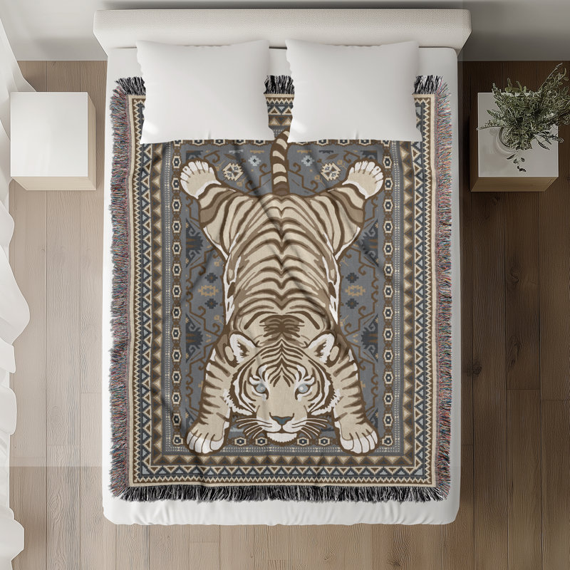Jeté en mélange de coton Roy Tiger, Gris, L 70 po x l 50 po