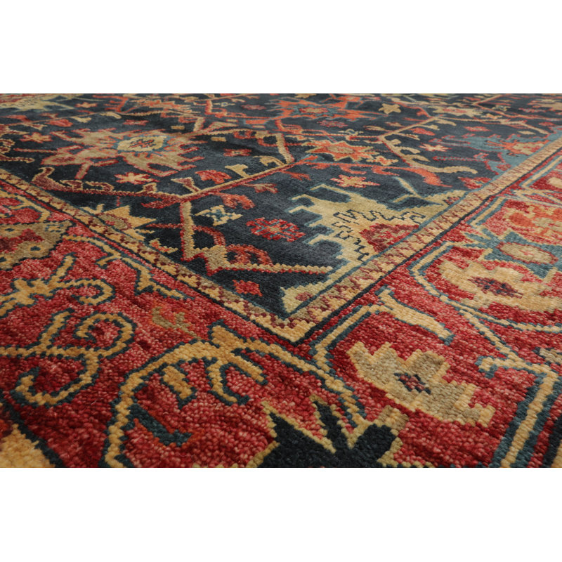 Tapis oriental rectangulaire en laine noué à la main bleu, Tapis de couloir 2 pi 6 po x 10 po