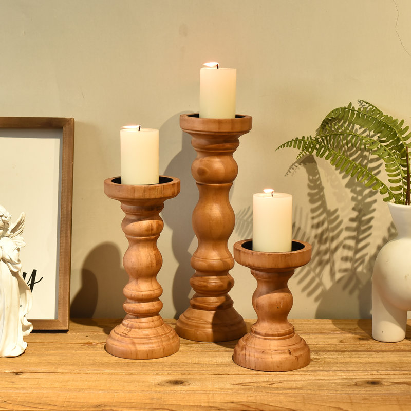 Ensemble de 3 chandeliers en bois pour chandelier Farmhouse, Brun