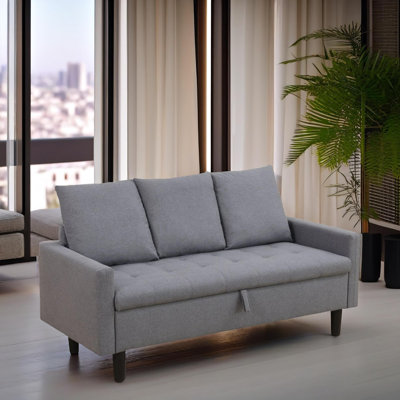 Canapé de rangement Cozynest avec siège relevable, structure en bois massif, tissu respirant - gris clair