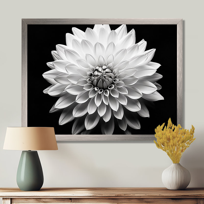 Dahlia en noir et blanc - impressions encadrées, Cadre noir, H 16 po x l 32 po x P 1 po