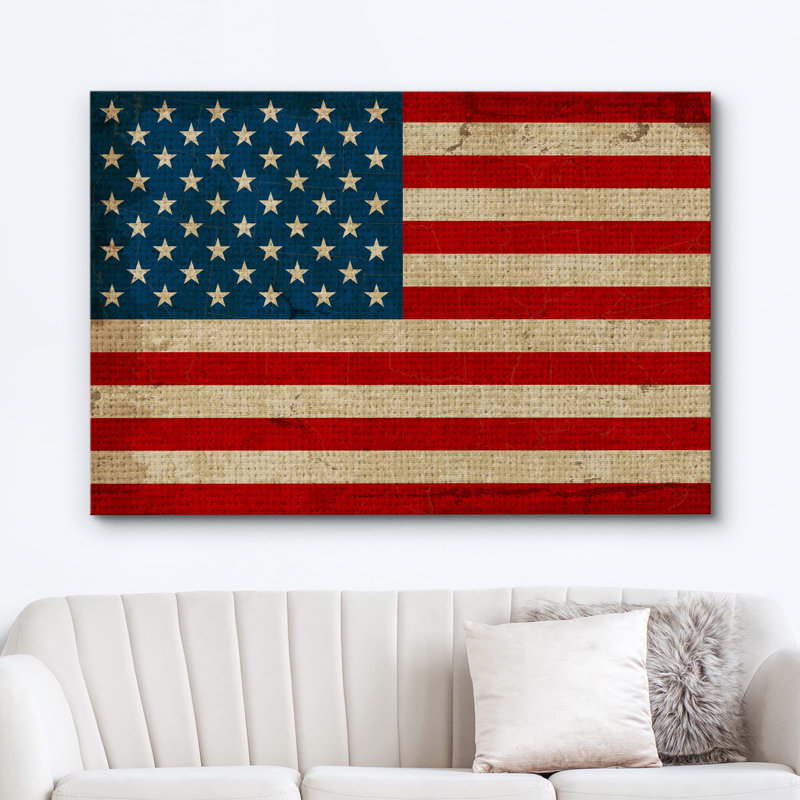 Rétro drapeau américain rétro sur fond délavé, H 32 po x l 48 po x P 1,5 po