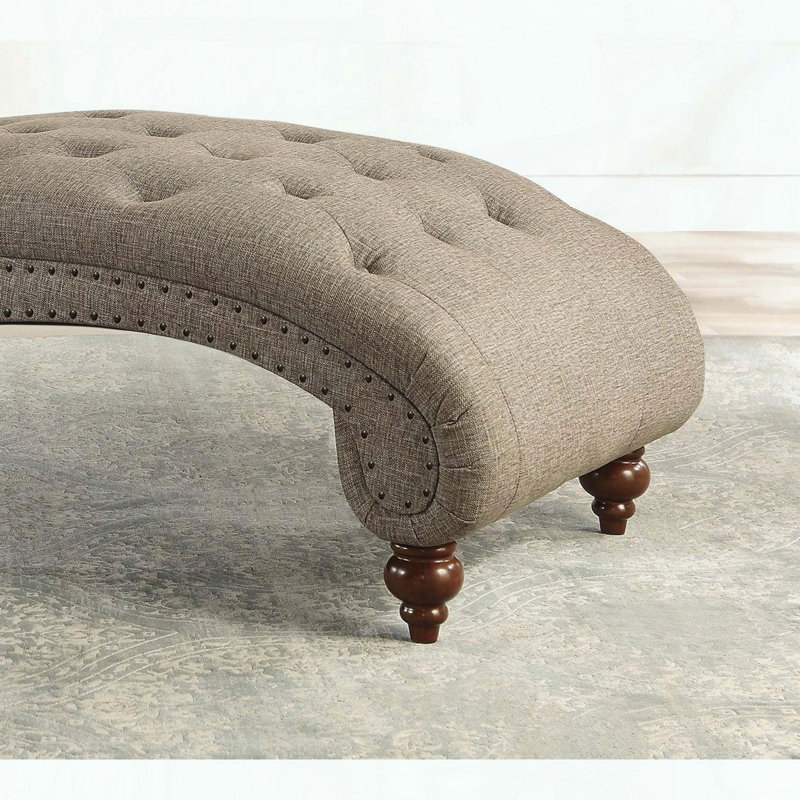 Chaise longue capitonnée à boutons avec traversin, Brun