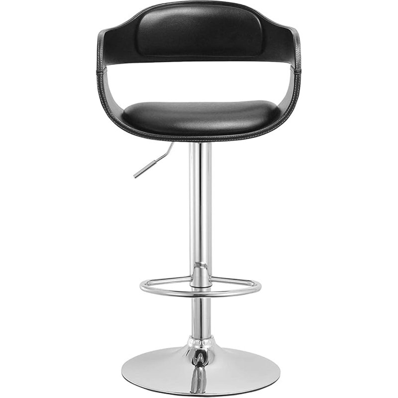 Tabouret de bar contemporain pivotant réglable avec siège et dossier rembourrés, noir, Noir