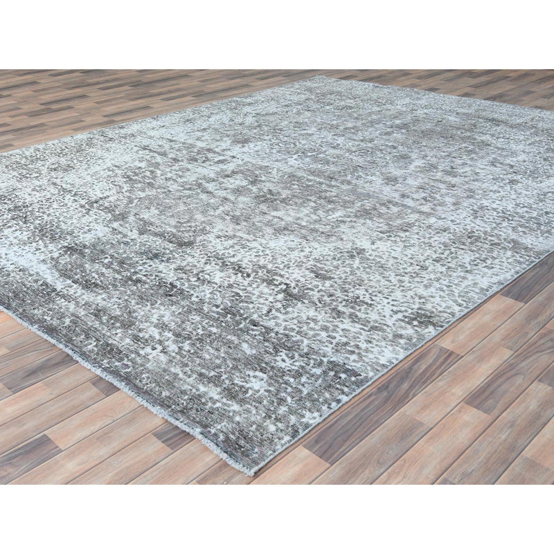 Tapis gris noué à la main de conception unique 9 pi 3 po x 12 pi années 1960 Tyjir