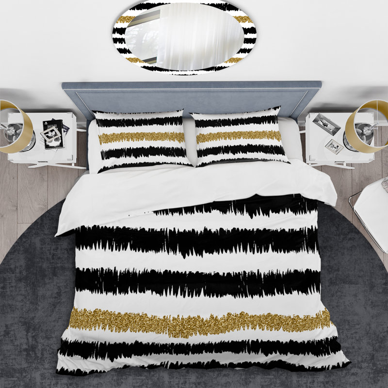 Motif à rayures noires - Ensemble de housse de couette abstrait - Microfibre de polyester