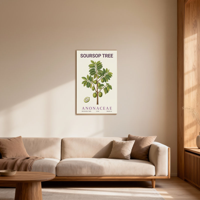 Plantes et fleurs Corossol Anonacées, plante fruitière tropicale, art botanique, H 30 po x l 20 po