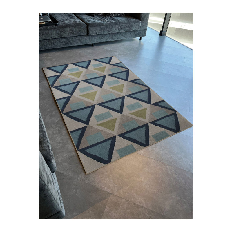 Tapis décoratif à motif géométrique triangulaire bleu lavable à la machine, Tapis de couloir 3 pi 3 po x 9 pi 10 po