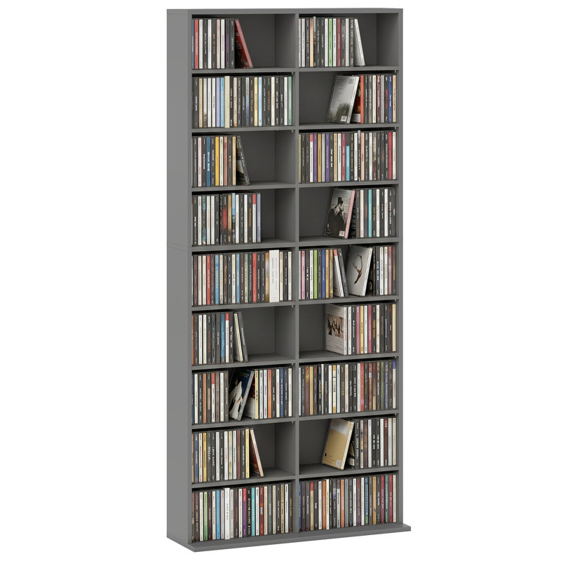 HOMCOM 260/640 CD Storage Unit 120/360 DVD Storage Tower with 9/18 Compartments Black, 175cm H x 78.5cm W x 24cm D, Grey