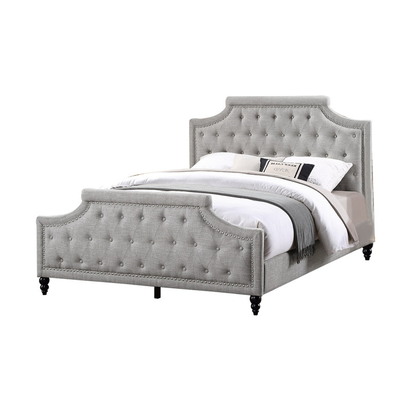 Lit plateforme tapissier capitonné Ditmars, Complète, Gris