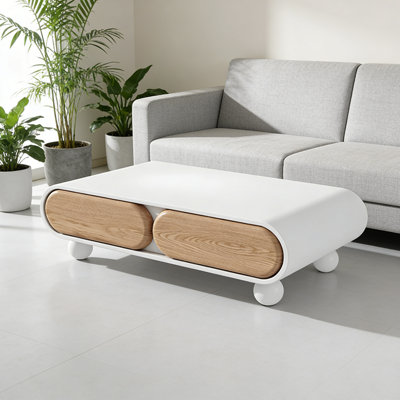 Table basse de luxe avec pieds ronds et tiroir de rangement