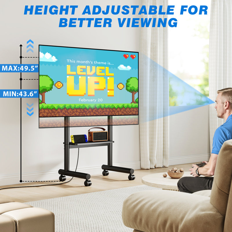 Rolling Tv Stand With Power Outlet For 40-75 Inch Tvs, Portable Tv Stand On Wheels Up To 110 Lbs