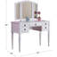 Ensemble de coiffeuse 3 pièces avec tabouret rembourré Enay, miroir, 5 tiroirs, blanc glamour-127850202