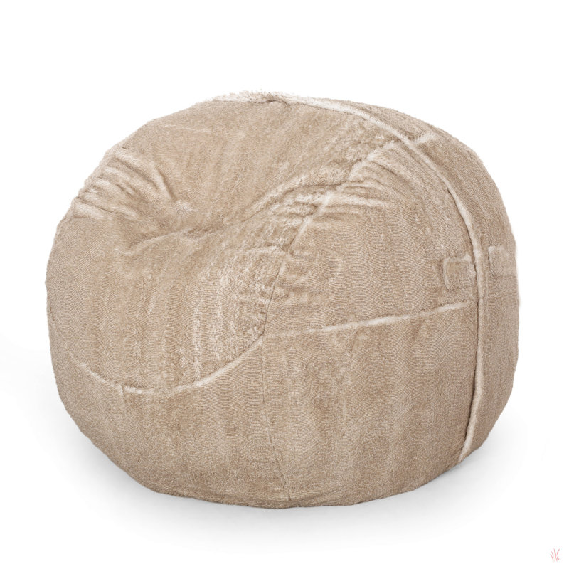 Vida 3 Foot Rounded Faux Fur Bean Bag, Tan Faux Fur