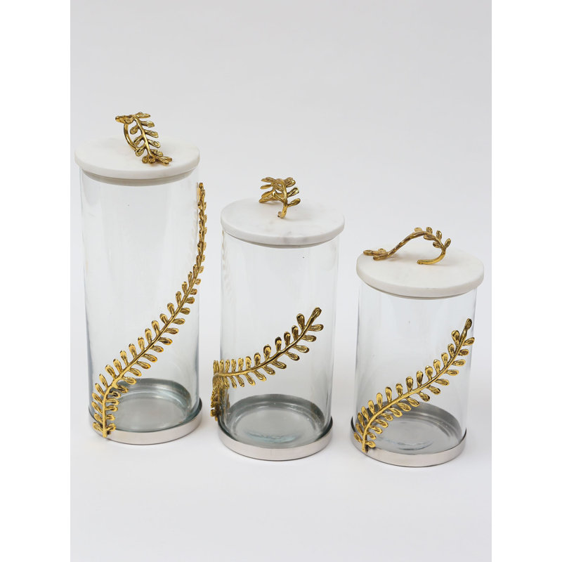 Canister with Marble Lid and Curry Leaf Design, 12" H