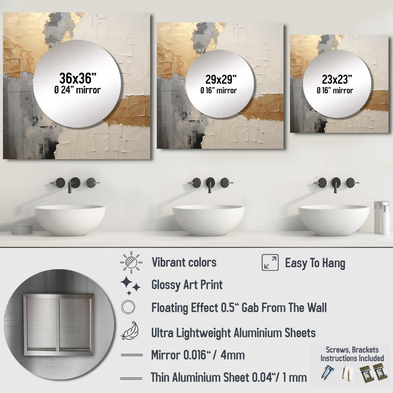 Aleisha - Art mural miroir carré abstrait pour salle de bain, 23 po x 23 po