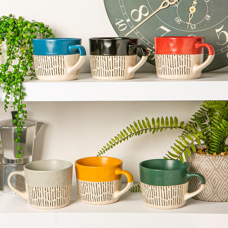 Nicola Spring - Spotted Rim Stoneware Coffee Mug , Black