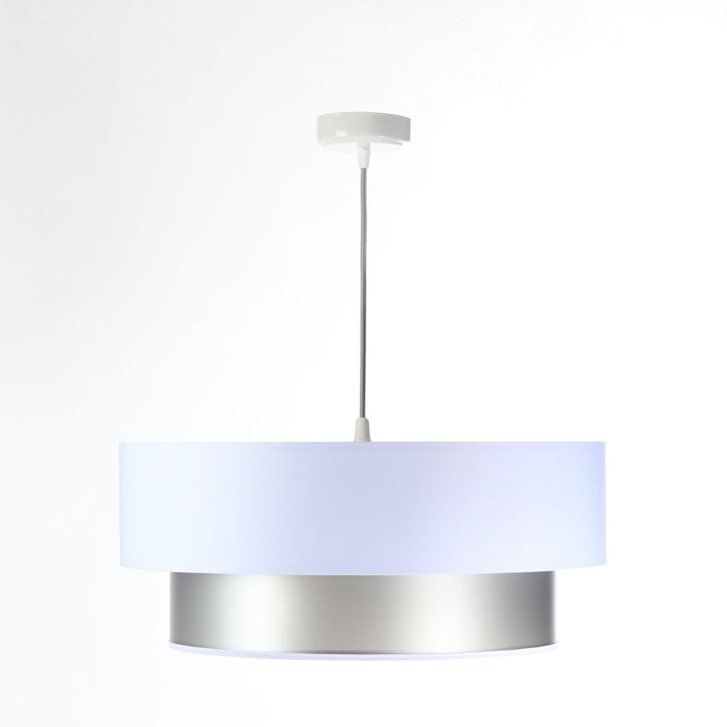 Shandra 1 - Light Black Drum Pendant, 20cm H x 40cm W x 40cm D, Silver/White