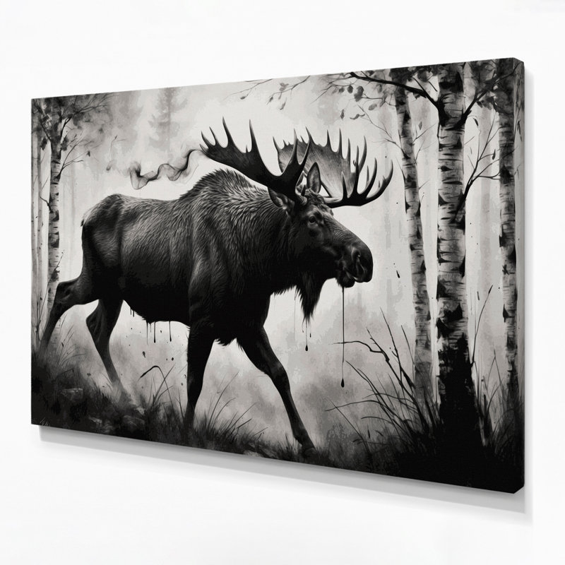 Wildlife Moose Grey Canvas Wall Art, 24" H x 36" W