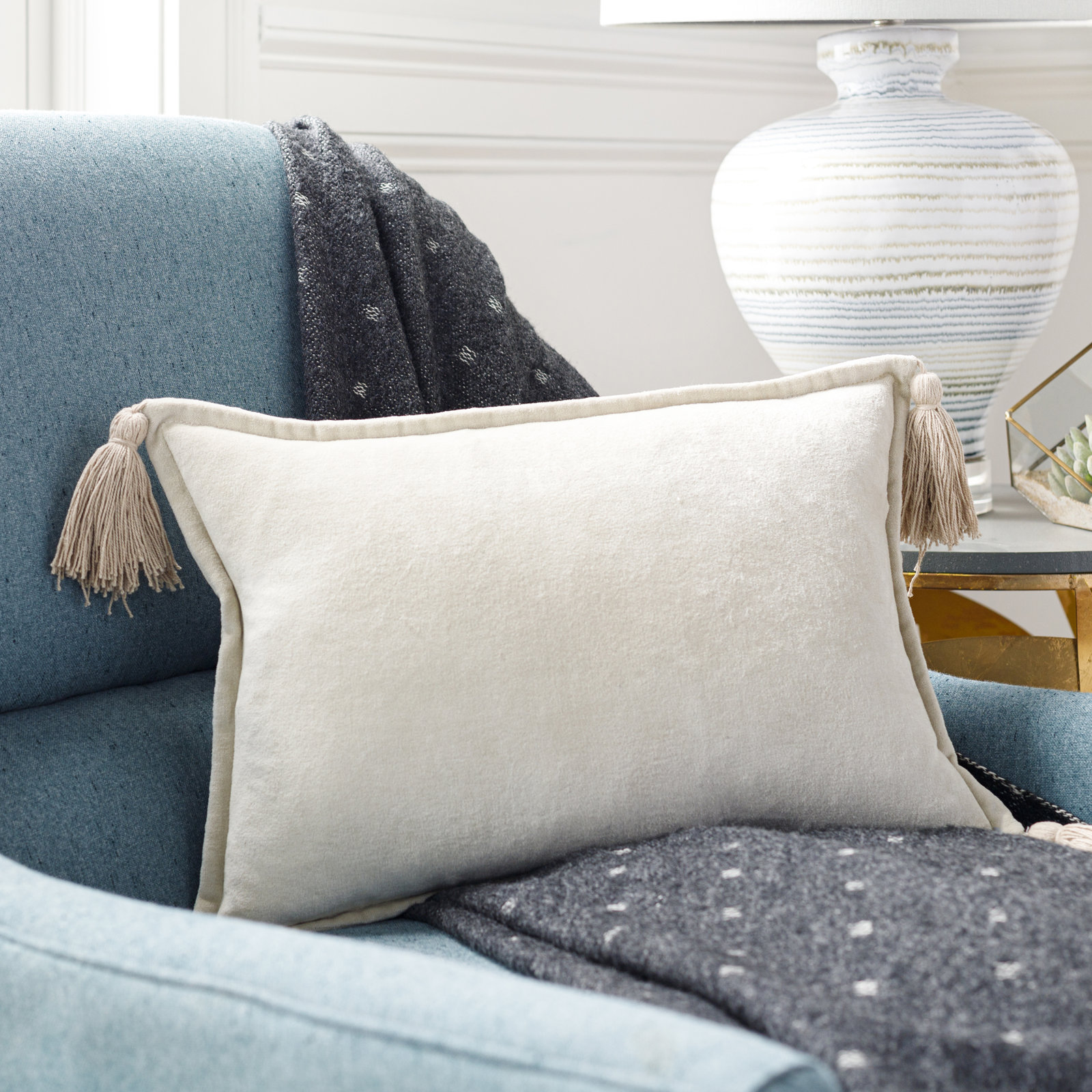 Norwin 19" x 13" Cotton Throw Pillow, Beige, Polyester/Polyfill