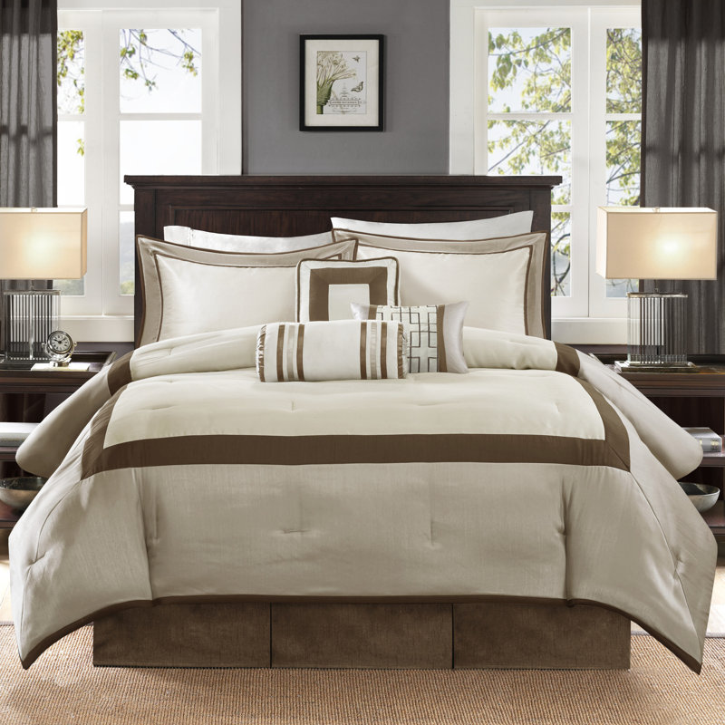 Ensemble d'édredon luxueux 7 pièces Cal taupe / brun avec élégance d'hôtel