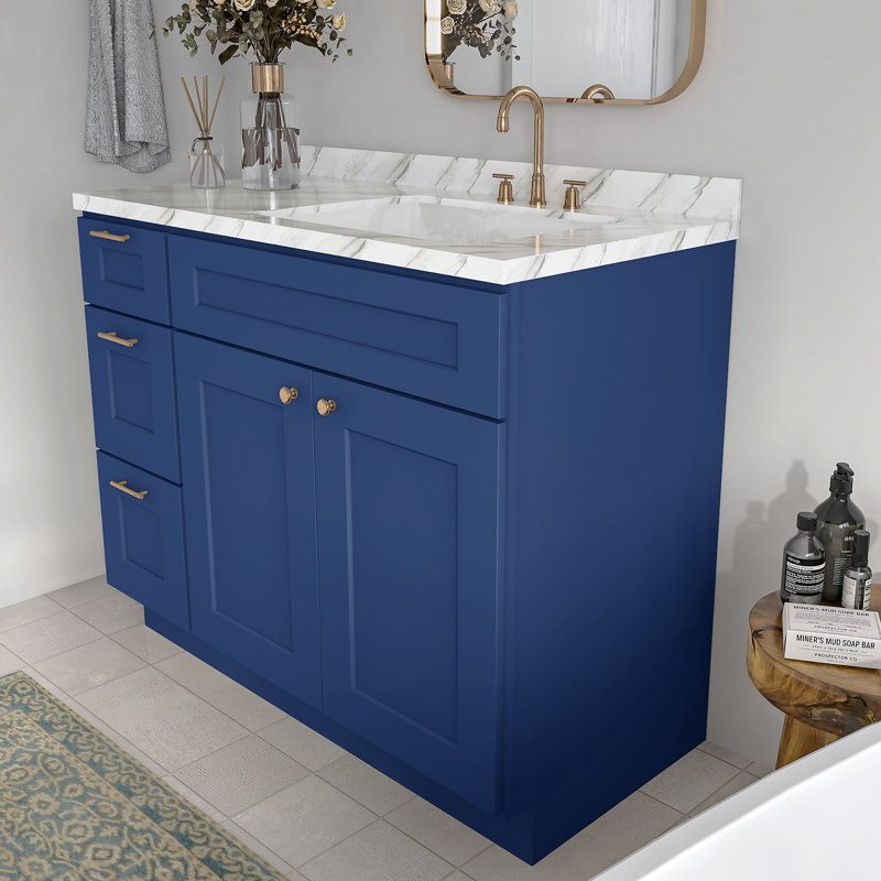 Meuble-lavabo de salle de bain en bois massif prêt à assembler de 42 po seulement - comptoir non inclus, Shaker bleu