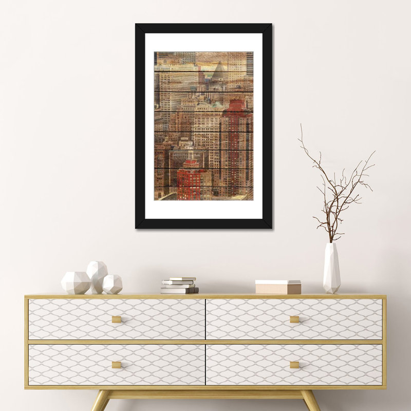 «Downtown New York», impression sur toile tendue, H 32 po x l 24 po x P 1 po, Papier d'art encadré noir, Blanc