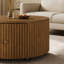 Table basse cylindrique ronde à roulettes avec roulettes et deux tiroirs de rangement cachés